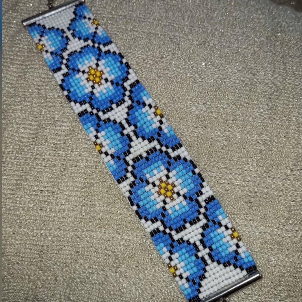 NEW Handmade Beaded Floral Cuff - Stainless Steel